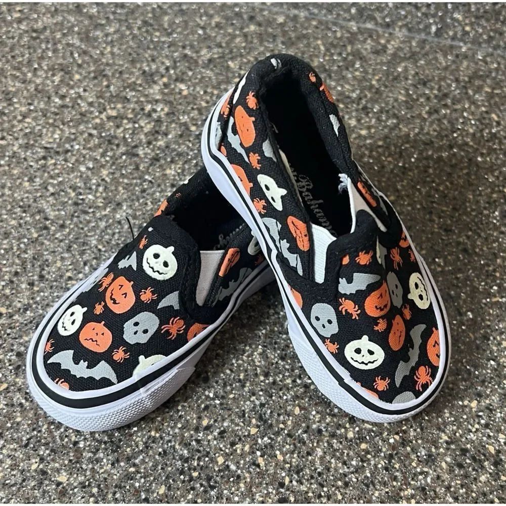 Tommy Bahama Kid Toddler Sz 5 Black Pumpkin Halloween Print Shoe Sneaker Slip On